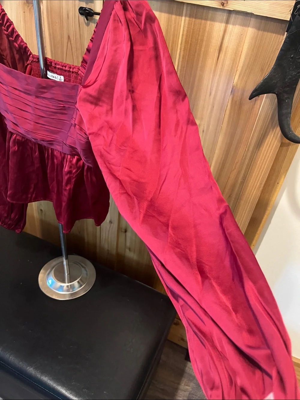 Abercrombie & Fitch Wine Satin Peplum Top